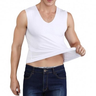 Undershirts Men's Ice Silk Seamless Quick Dry Tank Top Summer V Neck Solid Color Breathable Vest - White - CF19DO3ZOQU