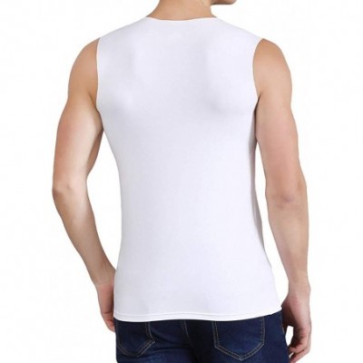 Undershirts Men's Ice Silk Seamless Quick Dry Tank Top Summer V Neck Solid Color Breathable Vest - White - CF19DO3ZOQU