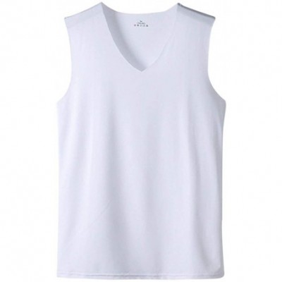 Undershirts Men's Ice Silk Seamless Quick Dry Tank Top Summer V Neck Solid Color Breathable Vest - White - CF19DO3ZOQU