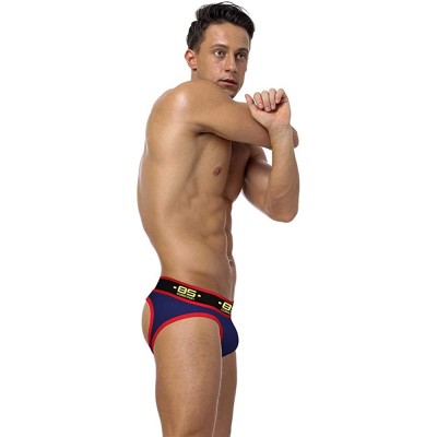 Briefs Men's Jockstrap Thong Underwear Cotton Jock Strap - Navy - C819DG2LA20