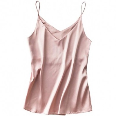 Accessories Womens Satin Pajamas Sexy Fashion V-Neck Silk Cami Crop Top Underwear - Pink - C7198E3EX8Z