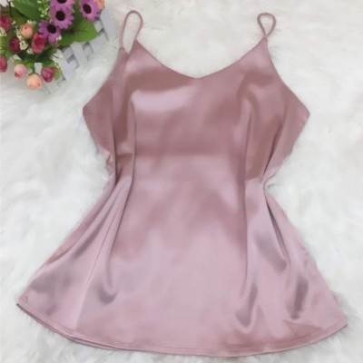 Accessories Womens Satin Pajamas Sexy Fashion V-Neck Silk Cami Crop Top Underwear - Pink - C7198E3EX8Z