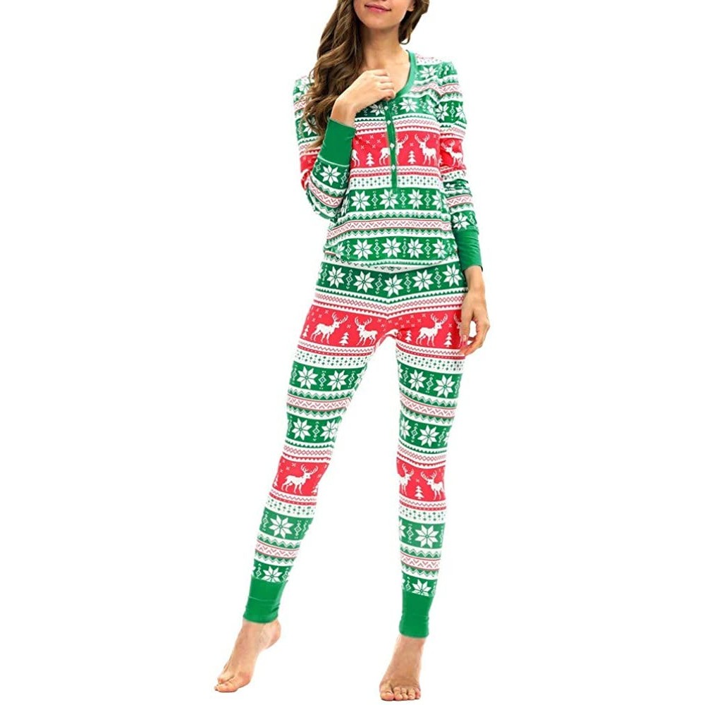 Sets Women Matching Elk Long Sleeves Christmas Pajamas Set Top Blouse+Pants - Green - CQ18LS47HS7