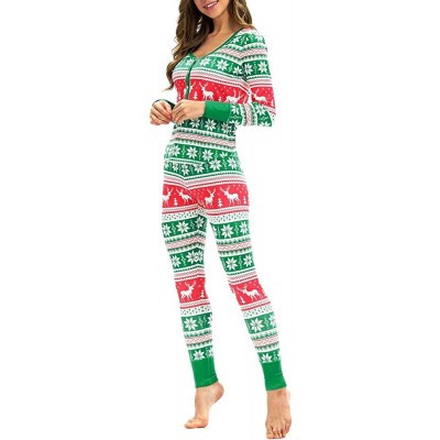 Sets Women Matching Elk Long Sleeves Christmas Pajamas Set Top Blouse+Pants - Green - CQ18LS47HS7