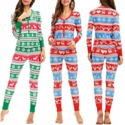 Sets Women Matching Elk Long Sleeves Christmas Pajamas Set Top Blouse+Pants - Green - CQ18LS47HS7