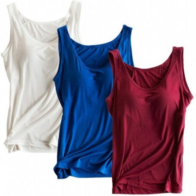 Camisoles & Tanks 3 Pcs Women's Basic Solid Camisole Stretch Casual Tank Tops - White- Maroon- Royal Blue - CL18KCL8E4A