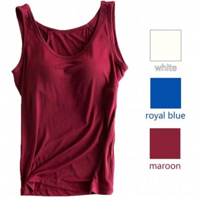 Camisoles & Tanks 3 Pcs Women's Basic Solid Camisole Stretch Casual Tank Tops - White- Maroon- Royal Blue - CL18KCL8E4A