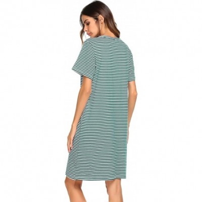 Nightgowns & Sleepshirts Women Short Sleeve Nightgown Striped Nursing Nightgown Breastfeeding Sleep Dress - Dark Green - CH18...