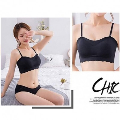 Bras Laxchic Ice Silk Air Bra Breathable Soft Tube for Women Sleep Comfortable with Removable Pads - Black+beige - CP190N49RM8