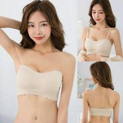 Bras Laxchic Ice Silk Air Bra Breathable Soft Tube for Women Sleep Comfortable with Removable Pads - Black+beige - CP190N49RM8