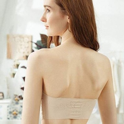 Bras Laxchic Ice Silk Air Bra Breathable Soft Tube for Women Sleep Comfortable with Removable Pads - Black+beige - CP190N49RM8