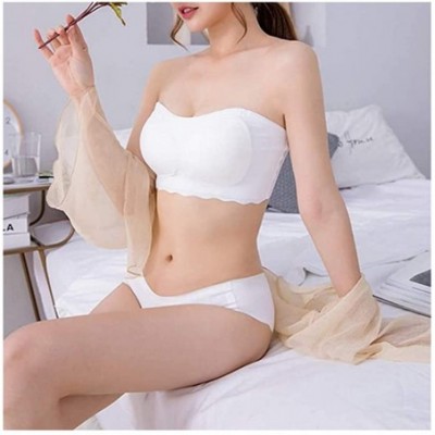 Bras Laxchic Ice Silk Air Bra Breathable Soft Tube for Women Sleep Comfortable with Removable Pads - Black+beige - CP190N49RM8