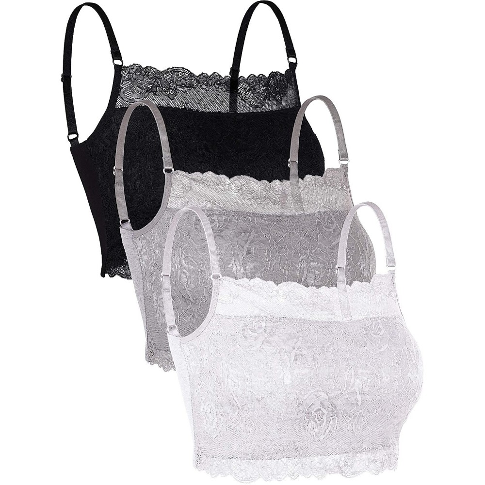 Camisoles & Tanks 3 Pieces Lace Camisole Lace Half Bralette Neck Lace Top Bandeau Bra Camisole with Adjustable Strap for Wome...