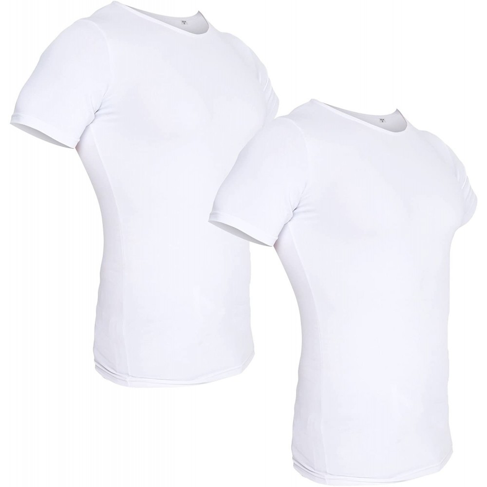 Shapewear Men's Light Compression Crew Neck Shirt - Slimming Tee (2 Pack) - White - CF18ESCZOR8