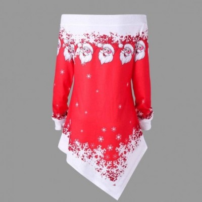 Shapewear Womens Christmas Santa Off Shoulder Asymmetric Snowflake Sweater Pullover - Red - C818IK09TOW