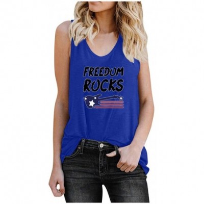 Thermal Underwear Women's Freedom Rocks Letter Print Tank Top Women's Casual Sleeveless O-Neck Vest Blouse - A-blue - CF19CUX...