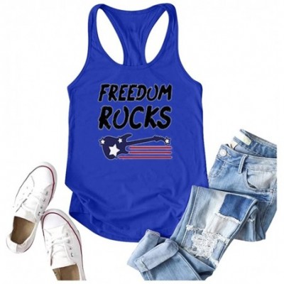 Thermal Underwear Women's Freedom Rocks Letter Print Tank Top Women's Casual Sleeveless O-Neck Vest Blouse - A-blue - CF19CUX...