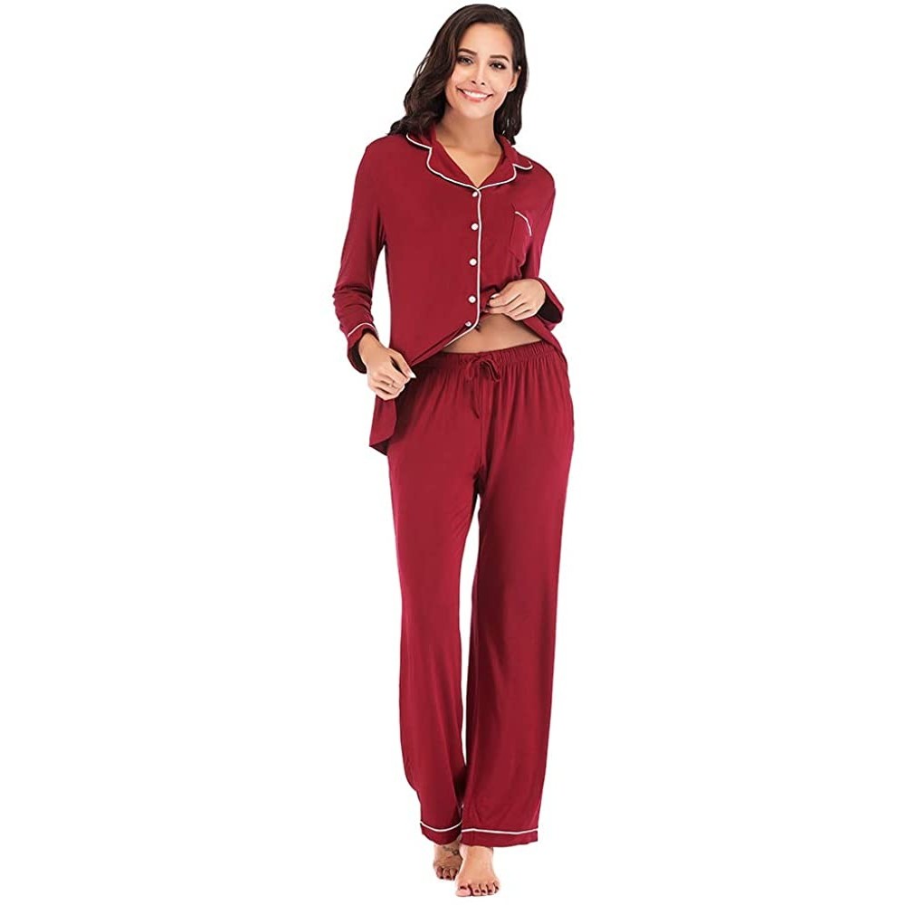 Robes Robes for Women3/4 Sleeve Cotton Kimono Spa Bathrobe Knit Sleepwear with Pockets - Red - CU18K6O53YW