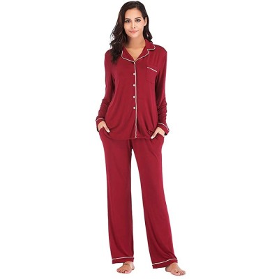 Robes Robes for Women3/4 Sleeve Cotton Kimono Spa Bathrobe Knit Sleepwear with Pockets - Red - CU18K6O53YW