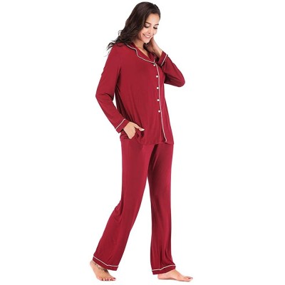 Robes Robes for Women3/4 Sleeve Cotton Kimono Spa Bathrobe Knit Sleepwear with Pockets - Red - CU18K6O53YW