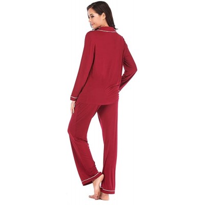 Robes Robes for Women3/4 Sleeve Cotton Kimono Spa Bathrobe Knit Sleepwear with Pockets - Red - CU18K6O53YW