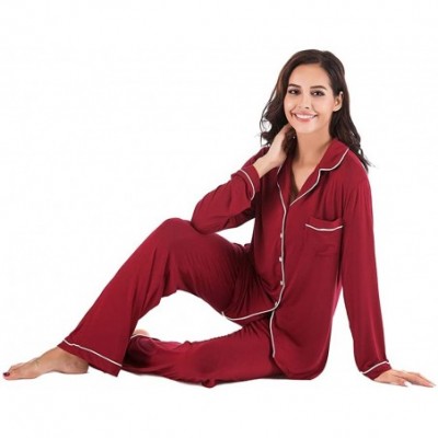 Robes Robes for Women3/4 Sleeve Cotton Kimono Spa Bathrobe Knit Sleepwear with Pockets - Red - CU18K6O53YW