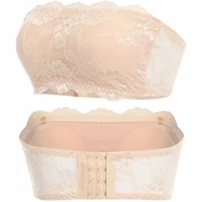 Bras Bandeau Bra for Women Strapless Lace Basic Layer Seamless Padded Tube Top - Nude - CS18WNEGE53