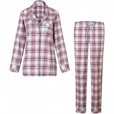 Nightgowns & Sleepshirts Women's Plaid Cotton Pajamas Sleepwear Set Size XS-L RHW2282 - Purple & Grey - CR125RFD6NH