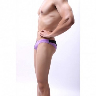 Briefs Men's Colorblock Underwear Bulge Pouch Breathable Bikini Briefs - Purple - C218AZZH904