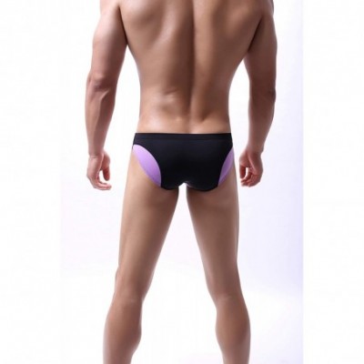 Briefs Men's Colorblock Underwear Bulge Pouch Breathable Bikini Briefs - Purple - C218AZZH904