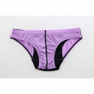 Briefs Men's Colorblock Underwear Bulge Pouch Breathable Bikini Briefs - Purple - C218AZZH904