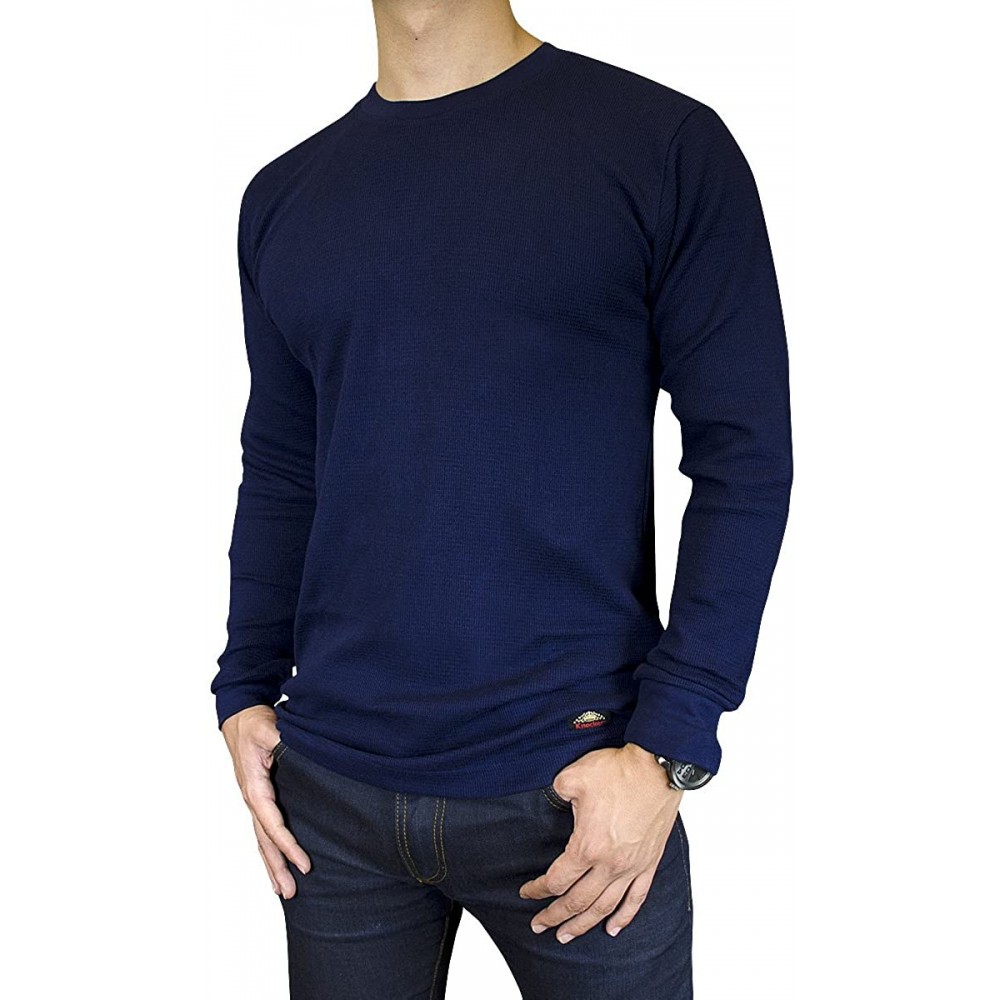 Thermal Underwear Men's Mid Weight Thermal Long-Sleeve Top Shirt - Navy - C8127DJYETZ