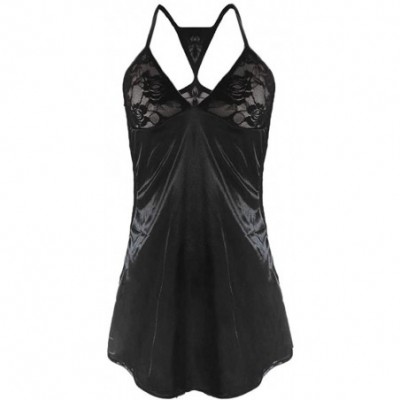 Nightgowns & Sleepshirts Women Sexy Lingeres Cami Nightdress V Neck Nightwear Satin Sleepwear Lace Chemise Mini Teddy for Sex...