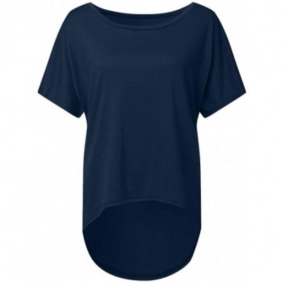 Tops Women's Spring Summer Casual Oversized Loose Short Sleeve Shirt Batwing Sleeve Pullover Top - Navy - CB1952KM8IX