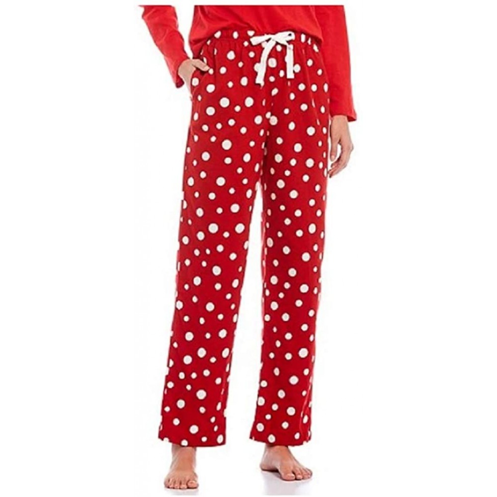 Bottoms Womens Portuguese Flannel Sleep Lounge Pajama Pants -Red with Polka Dots - CP194RQG3ZS