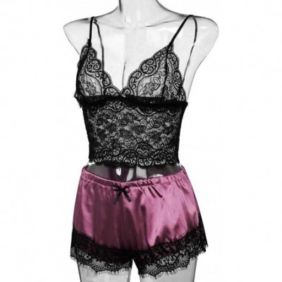 Tops Sexy Pajamas for Women Shorts Set Sling Sleepwear Lingerie Lace Nightwear - Za-hot Pink - C41954GULCN