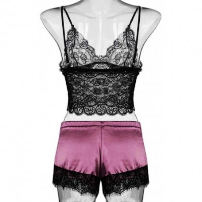 Tops Sexy Pajamas for Women Shorts Set Sling Sleepwear Lingerie Lace Nightwear - Za-hot Pink - C41954GULCN