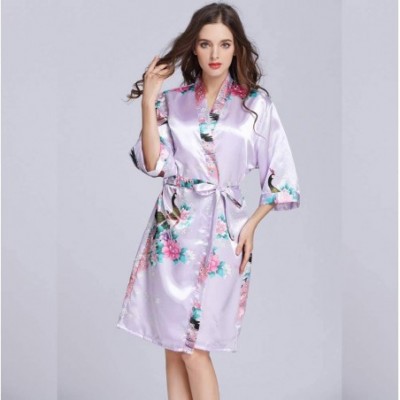 Robes Women Floral Satin Robe Peacock and Flower Bridal Dressing Gown Wedding Bride Bridesmaid Kimono Sleepwear 5 XL 5 - C519...