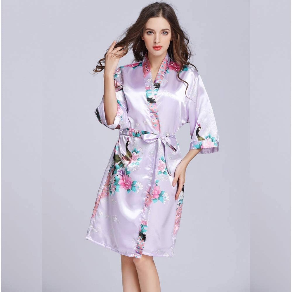 Robes Women Floral Satin Robe Peacock and Flower Bridal Dressing Gown Wedding Bride Bridesmaid Kimono Sleepwear 5 XL 5 - C519...