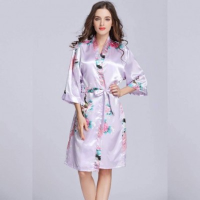 Robes Women Floral Satin Robe Peacock and Flower Bridal Dressing Gown Wedding Bride Bridesmaid Kimono Sleepwear 5 XL 5 - C519...