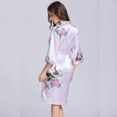 Robes Women Floral Satin Robe Peacock and Flower Bridal Dressing Gown Wedding Bride Bridesmaid Kimono Sleepwear 5 XL 5 - C519...