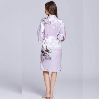 Robes Women Floral Satin Robe Peacock and Flower Bridal Dressing Gown Wedding Bride Bridesmaid Kimono Sleepwear 5 XL 5 - C519...