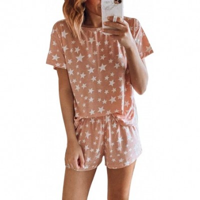 Sets Women Tie Dye Printed Sleepwear Lounge Short Sleeve Pajama Set Night Shirt with Shorts - Pink - CT196Z7TZ3Z