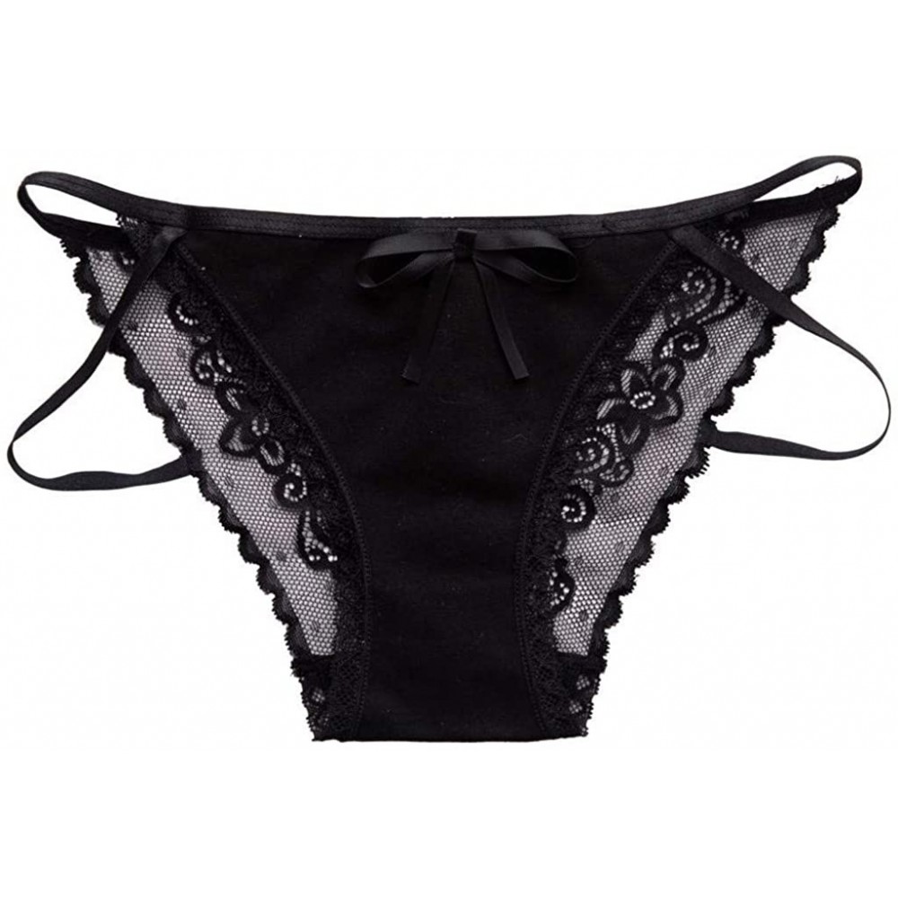 Tops Women's Lace String Bikini Half Coverage Panties Sexy Low Waist Smooth Underpants - Black - C8196RH953X