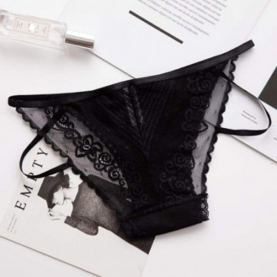 Tops Women's Lace String Bikini Half Coverage Panties Sexy Low Waist Smooth Underpants - Black - C8196RH953X