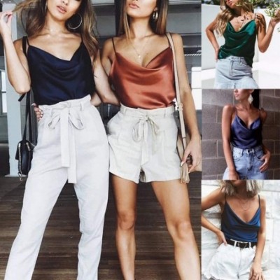 Bras 2020 Women's Tanks Camis V Neck Tank Tops Casual Loose Sleeveless Blouse Shirts - Green - C8195R6UGEE