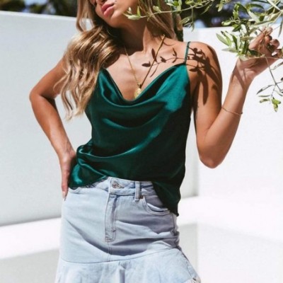 Bras 2020 Women's Tanks Camis V Neck Tank Tops Casual Loose Sleeveless Blouse Shirts - Green - C8195R6UGEE