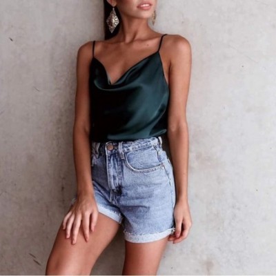 Bras 2020 Women's Tanks Camis V Neck Tank Tops Casual Loose Sleeveless Blouse Shirts - Green - C8195R6UGEE