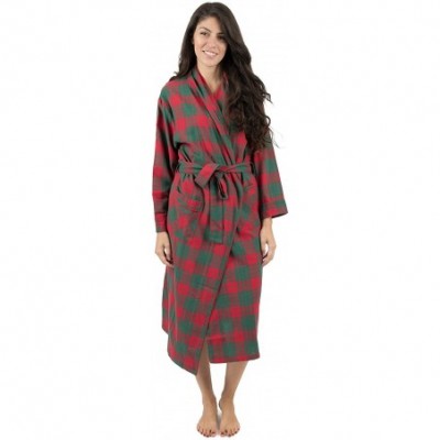 Robes Womens Flannel Robe Christmas Robe (Size X-Small-XX-Large) - Red/Green - CH18IGIKXE6