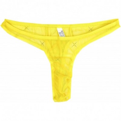 G-Strings & Thongs Sexy Men Thongs See Through Mesh Underwear Low Rise Pouch Jockstrap G-Strings Underpants - Yellow - C41924...